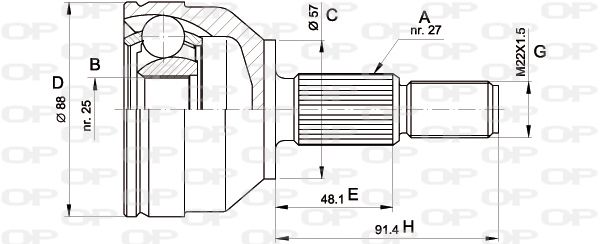 OPEN PARTS Шарнирный комплект, приводной вал CVJ5202.10